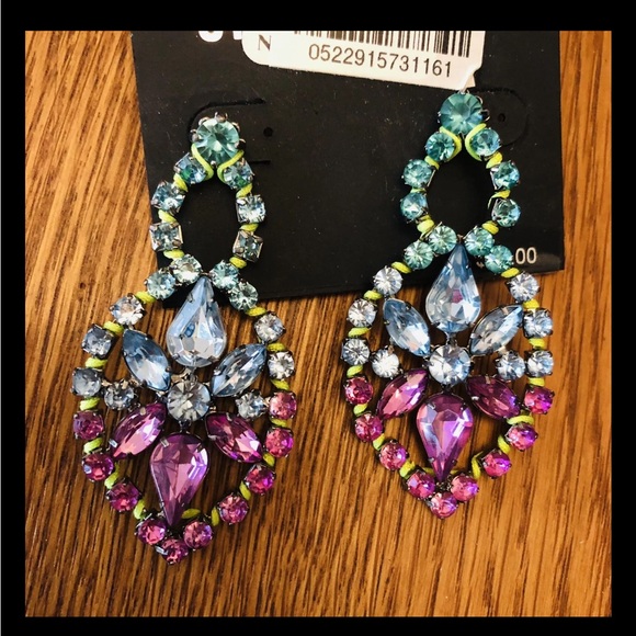 Steve Madden Colorful Crystal Pink Baby Blue Statement Earrings - Picture 5 of 8